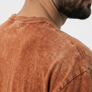 T-shirt Homme Marron Rouille Délavé à l'Acide, Coton Teint Vintage, Coupe Décontractée, Style Streetwear Décontracté, Haut d'Été, Personnalisation de Marque en Gros - Product Image 6