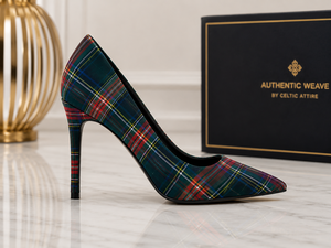 Tacones de aguja a cuadros personalizados para mujer, estilo escocés, para bodas y fiestas, proveedor mayorista de zapatos de vestir. - Product Image 1