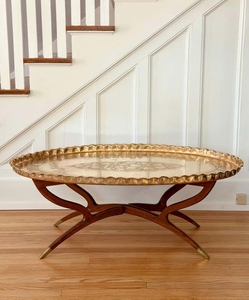 Latest design Luxury pure brass tray top <b>coffee</b> <b>table</b> with sculptural wooden base contemporary designer center <b>table</b> - Product Image 5