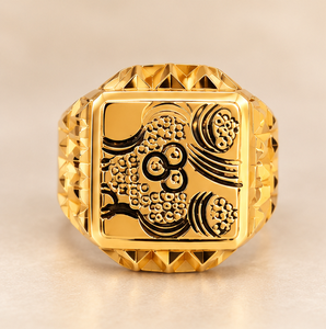 Bague de mode pour homme en or massif 14 carats, bague signet carrée de luxe, bijou en or gravé complexe - Product Image 4