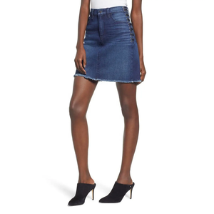 Jupe mini en jean décontractée légère à taille mi-haute, imprimé tie-dye abstrait jaune et noir, coupe droite en mélange de coton - Product Image 4