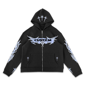 Ensembles de survêtements d'hiver StreetWear personnalisés vintage en coton épais pour hommes, avec impression en relief, pantalons évasés et empilés, et sweats à capuche unisexes - Product Image 3