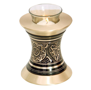 Urna Funeraria de Metal Azul y Latón Negro con Luz LED para Guardar Cenizas, Estilo Moderno - Product Image 1