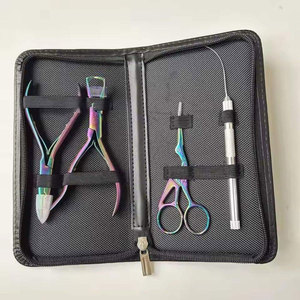 Black Professional Hair <b>Extension</b> Kit Micro <b>Bead</b> Pliers Loop Needle Pulling Hook and Scissors Set Complete Hair <b>Extension</b> - Product Image 2