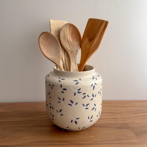 Porte-ustensiles en céramique haut de gamme, motif feuille peint à la main, glaçure lisse, cuit à haute température, durable, organisateur de rangement pour comptoir de cuisine - Product Image 4