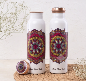 Unique Mandala Printed Copper Water Bottle Stylish Eco Friendly Bottle Reusable Bohemian Design Drinkware For Yoga Gym And Home - Product Image 2