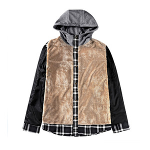 Custom Logo Winter Casual Oversized Canvas Stand Collar Slim Streetwear Patchwork Plaid Sweatshirts Hoodies <b>Jacket</b> Shirt for Men - Product Image 2
