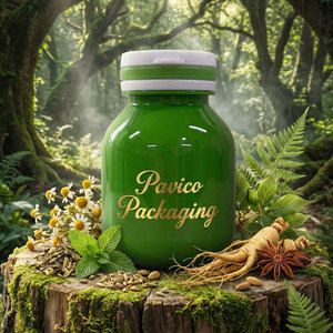 Bouteille en plastique PET ronde de 120 ml en vert opaque avec bouchon à ouverture facile pour comprimés pharmaceutiques et compléments alimentaires - Product Image 4