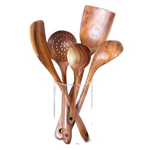 Juego de Cubiertos de Madera para Ensalada, Cuchara, Tenedor, Cuchillo, Vajilla, Tazón de Madera con Juego de Servidores / Juego de Servir Ensaladas Seguro para Alimentos - Product Image 1