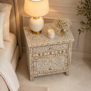 Flower Design Bone Inlay Nightstand <b>Side</b> Table Handmade <b>Drawer</b> Chest Modern Bedroom Furniture - Product Image 3
