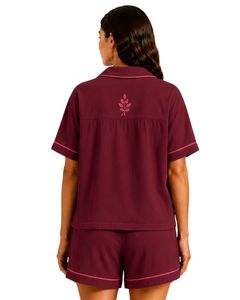 Customized Wine <b>Red</b> Women Pajama Set Short Sleeve Button Down Nightwear Soft Breathable Summer Sleepwear Casual Lounge Set - Product Image 2