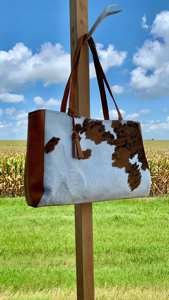 Bolso Tote Rústico Hecho a Mano de Cuero Genuino con Pelo de Vaca, Color Sólido, Bordado Vintage, Bolso de Hombro de Moda para Mujer, LHTB-0095 - Product Image 2