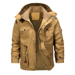 Veste Safari en Toile Kaki pour Homme, Écologique, à Capuche, Col Montant, Coupe Droite, Style Vêtement de Travail, Hiver, Boutons Recouverts - Product Image 1