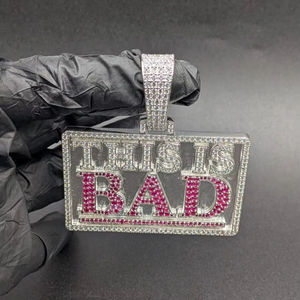 Colgante de Letra 'This Is Bad' Chapado en Rodio, Plata 925, Cristal y Diamantes de Imitación, Estilo Hip Hop, Unisex - Product Image 1