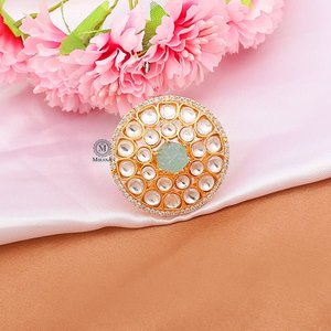 Ranya Pastel <b>Green</b> Polki Designer Zircon <b>Ring</b>-18K Gold Plated Statement Gemstone <b>Ring</b> for Women - Product Image 4