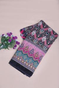 ผ้าเครปสีดำลายดอกไม้เรขาคณิตสไตล์ชาติพันธุ์พิมพ์ลายพร้อมขอบตกแต่งอย่างสวยงามสำหรับทำชุดคุर्ติ - Product Image 2