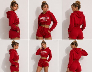 Women Plus Size Printed Crop Hoodie Drawstring Waist Shorts <b>Set</b> Winter Eco-Friendly Breathable Windproof French Terry Gym Wear - Product Image 5