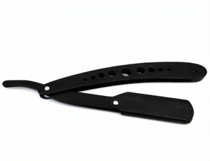 Stainless Steel Butterfly <b>Straight</b> <b>Razor</b> Black Barber Shavette Custom Logo Classic Cut Throat Shaving <b>Razor</b> - Product Image 3