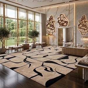 Contemporary Luxury Abstract Area Rug Black Beige Wool Modern Hand Tufted Carpet Stylish Rug Living Room Bedroom <b>Floor</b> Decor Rug - Product Image 5