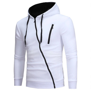 Sweat-shirt à capuche zippé blanc pour homme, coupe ajustée, tricoté, couleur unie, pour l'automne - Product Image 6