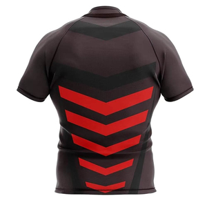 Maillot de football géométrique noir et rouge pour homme, manches courtes, col rond, anti-humidité, ajusté, en polyester, vêtement de sport - Product Image 3