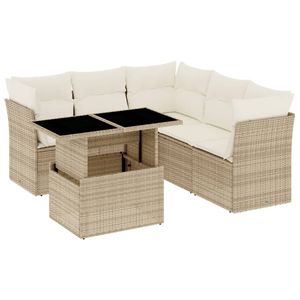 Juego de sofás de jardín de ratán PE beige con acero con recubrimiento en polvo y muebles de exterior duraderos de vidrio templado - Product Image 2