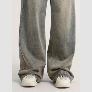 Pantalones de mezclilla de cintura media, estilo lápiz, lavado a la piedra, de algodón, corte holgado, estilo casual de otoño, para hombre, con botones, ligeros y transpirables - Product Image 5