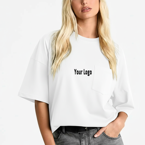 T-shirts pour femmes en coton 100% en gros, vêtements décontractés d'été, 220 grammes, manches courtes, col rond, t-shirt écologique pour femmes, appliques - Product Image 5