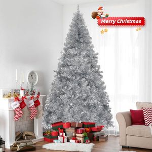 8 FT Unlit Hinged Christmas Pine Tree with 1350 Branch Tips Artificial Silver Tree with Sturdy Metal Stand - Product Image 5