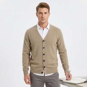 Cardigan pour homme à col en V, mélange laine et acrylique, manches longues, couleur unie, anti-boulochage, pour automne, printemps, hiver, style formel et décontracté, Full BD - Product Image 4