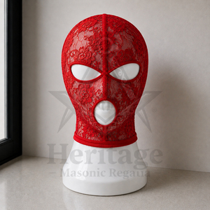 HMR Premium Floral Lace Full Face Balaclava Mask <b>Red</b> Mesh <b>Hood</b> for Fashion, <b>Cosplay</b>, Clubwear, Bondage & Fetish Styling - Product Image 1