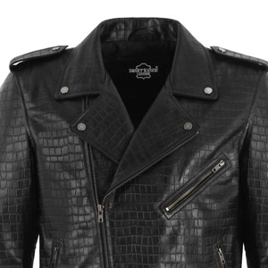 Chaqueta de Cuero con Grabado de Cocodrilo de Alta Calidad, Chaqueta de Motero de Cuero Genuino, Ropa Exterior de Lujo para Hombre, Hecha a Medida, Venta al Por Mayor - Product Image 2