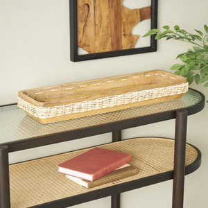 Plateaux décoratifs de nidification faits à la main en brun avec des accents de jonc de mer tissés à la main - Product Image 4