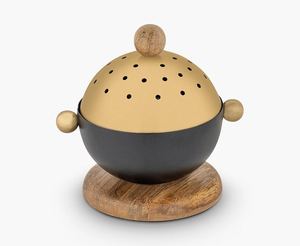 Brûleur à Bakhoor en métal de luxe avec base en bois, Mabkhara, brûleur d'encens Oud, décoration moderne pour la maison, parfum arabe - Product Image 2