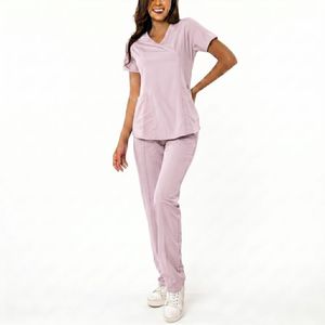 Hospital <b>Doctors</b> Suits Nurse Uniform Clothes Purple Color Custom Polyester Cotton Short Sleeve Women Surgical Scrub <b>Sets</b> - Product Image 1