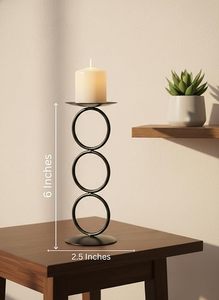 ชุดเชิงเทียนอะลูมิเนียมพรีเมียม 2 ชิ้น (6 นิ้ว) สีดำและสีทอง ทรงเรขาคณิต 3 วง สำหรับตกแต่งบ้าน - Product Image 6