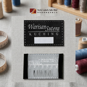 Etiquetas de damasco tejidas personalizadas de primera calidad, cosidas, con corte fusible y borde láser, lavables para prendas con logotipo de marca por Style Labels - Product Image 2