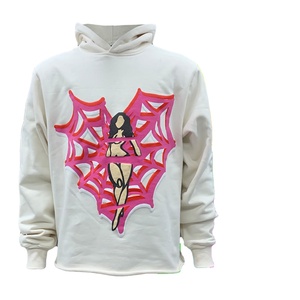 Sweat à capuche avec ourlet brut et logo bouffant OEM sweat-shirt en molleton de coton épais sweat-shirt à capuche décontracté Streetwear coupe cousue avec motif vierge - Product Image 1