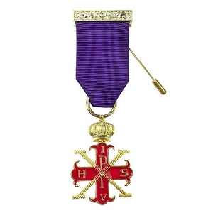 Bijou de poitrine maçonnique personnalisé, émail dur, plaqué or antique, médaille cérémonielle de qualité supérieure - Product Image 1