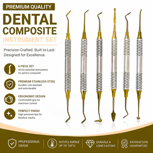Juego de 6 Espátulas Dentales Manuales para Resina Compuesta, Antiadherentes, de Doble Punta, para Restauración, Color Dorado - Product Image 2