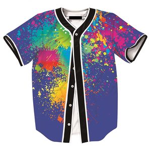 Uniformes Deportivos Sublimados al por Mayor para Equipos de Béisbol y Sóftbol, Camiseta de Béisbol con Botones Completos, Estampado Tie-Dye - Product Image 1