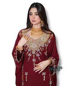 Vestido Abaya Kaftan Islámico Modesto para Mujer de Awais House, con Escote Corazón, Bordado con Hilos, Poliéster Elástico - Product Image 5