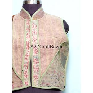 Handmade 100% Pure Cotton Kantha Women's <b>Quilted</b> Breathable Printed Non Woven Floral <b>Pattern</b> Spring/Autumn <b>Jacket</b> Logo Button - Product Image 2