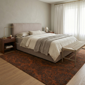 Tapis en laine tufté à la main marron brun anthracite, motif floral damassé traditionnel, antidérapant, écologique, à poils épais pour salon - Product Image 4