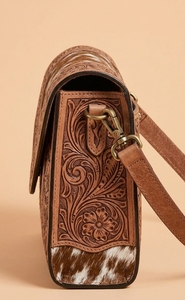 Sac à bandoulière en cuir de vachette avec rabat floral gaufré, sac à main bohème avec chaînes, fermeture éclair, tendance, antivol RFID pour usage quotidien - Product Image 2