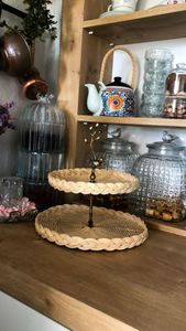 Elegant Braided Rim Woven Cake Stand Natural Rattan Tiered Plate Luxury Eco Friendly Country Wedding Tableware Accent Piece - Product Image 3