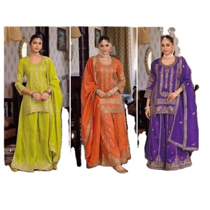 Traje Salwar Chinon Festivo Especial con Bordado Rico, Prendas Étnicas de Diseñador Listas para Usar para Mujeres, Estilo Tradicional - Product Image 1