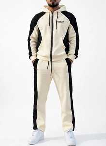 ONETEN APPAREL Conjunto Deportivo Casual de Otoño para Hombre, con Capucha y Cremallera, Bloques de Color Crema y Negro, Manga Larga - Product Image 2