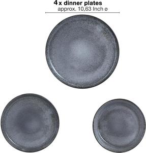 Assiette à dîner en céramique noir minuit, finition mate mouchetée, résistante aux rayures, empilable, idéale pour la présentation de plats gastronomiques - Product Image 3