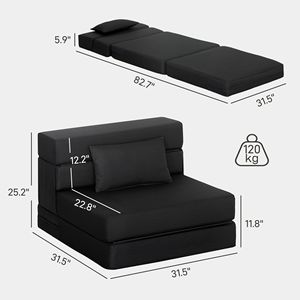 Moderna Poltrona Letto Pieghevole in Lino con Cuscino in Pelle PU, Divano Letto Estensibile per Soggiorno, Dormitorio, Ospiti, Nero con Funzione di Stoccaggio - Product Image 3